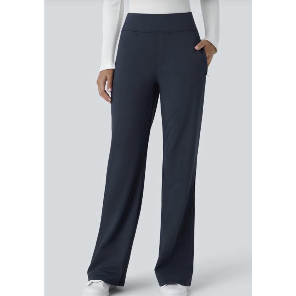 Halara FlexDayStretch Mid Rise Side Zipper Pocket Work Flare Pants med petite - Picture 3 of 8